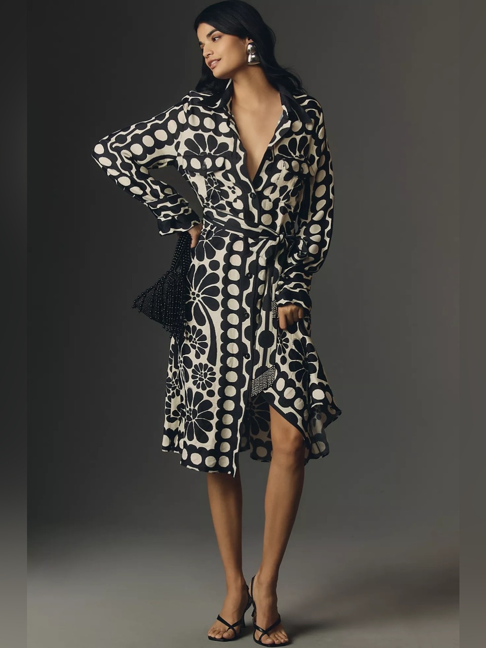 Farm Rio Palermo Long-Sleeve Belted Midi Dress Size Xs